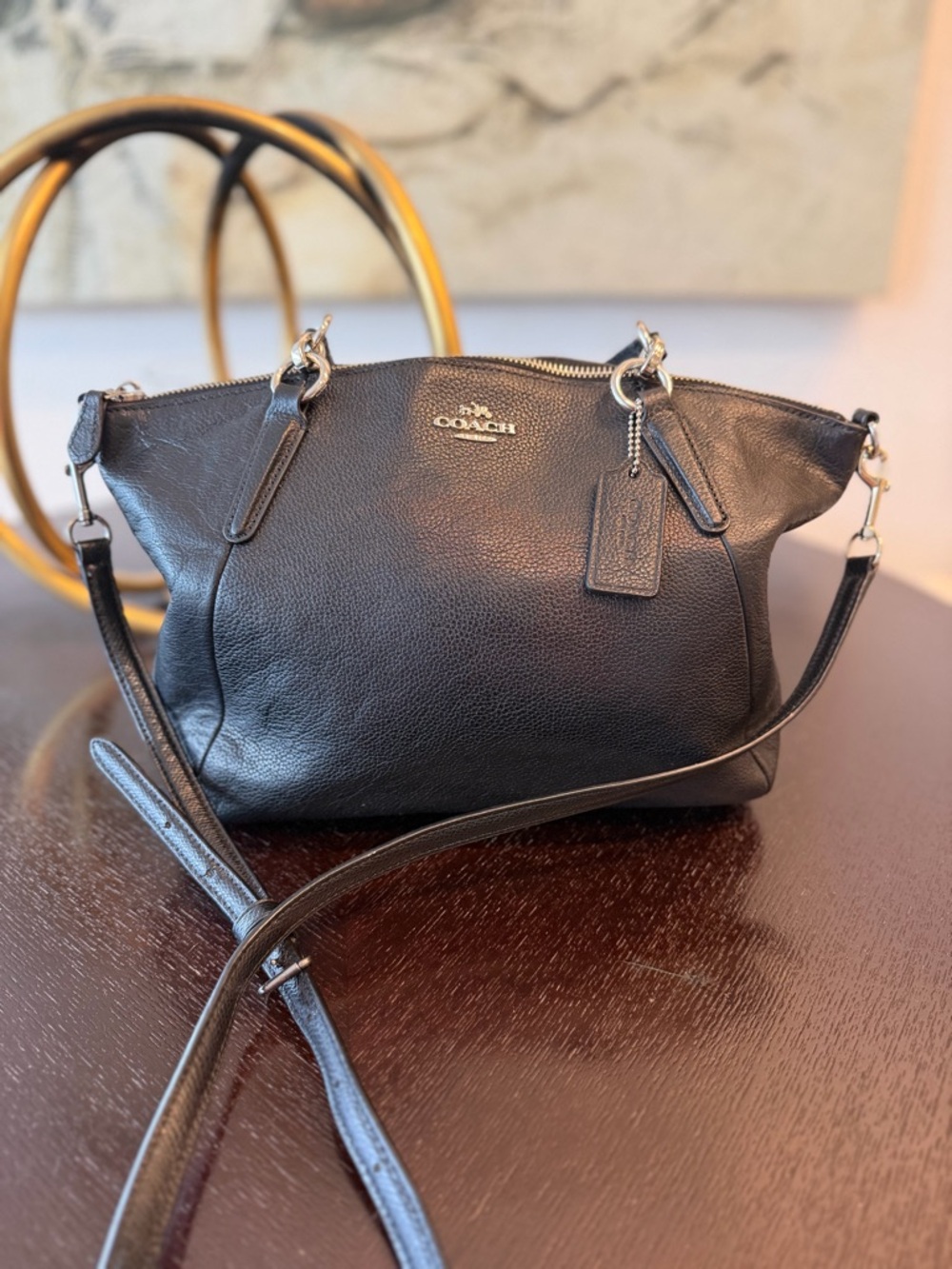 Coach Kelsey Satchel Black Pebbled Leather Crossbody Handbag